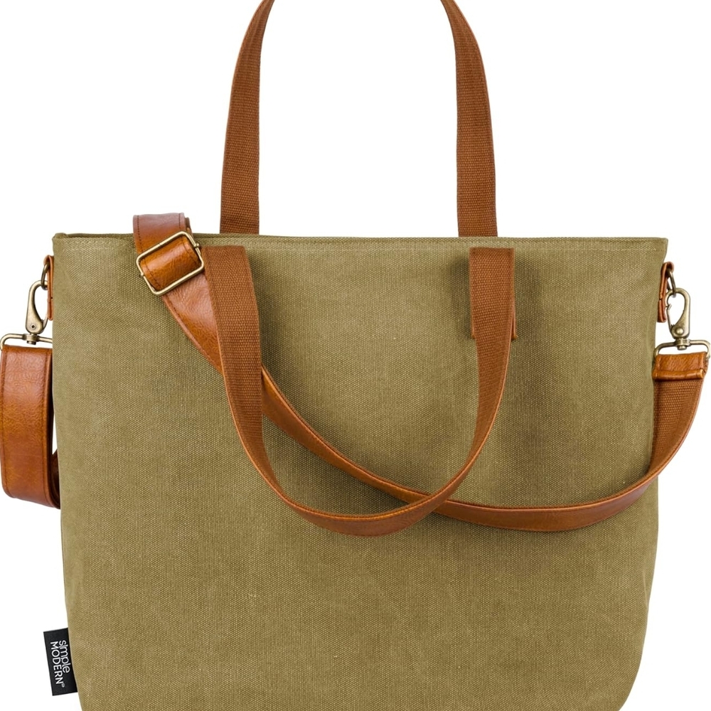 Elegant Khaki Tote Bag with Tan Straps